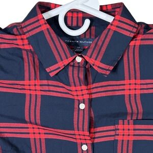 Tommy Hilfiger Women's Red Blue Plaid Button Down Shirt Top Small NWT
